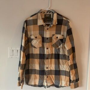 Vans Off The Wall Plaid Shirt Mens Large L Yellow Black Western Long Sleeve